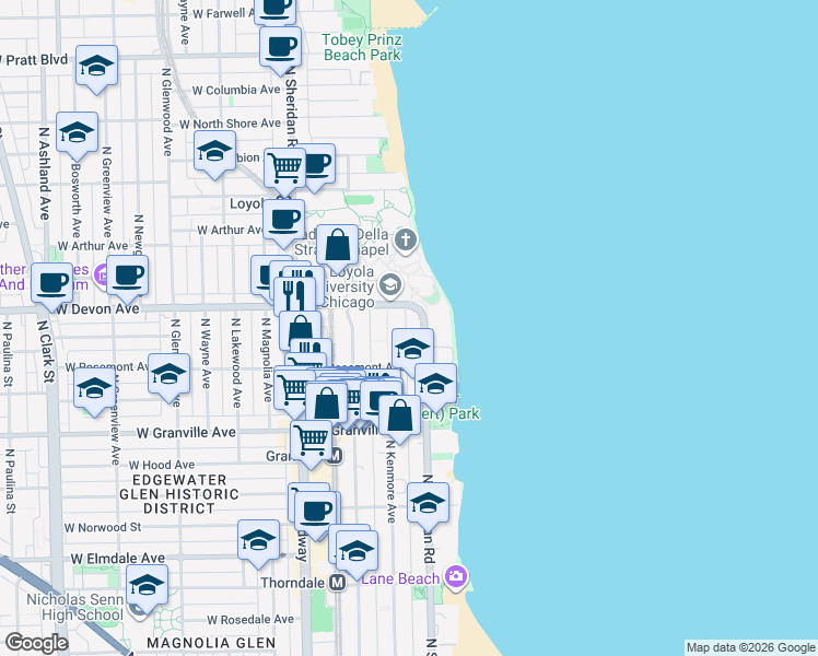 map of restaurants, bars, coffee shops, grocery stores, and more near in Chicago