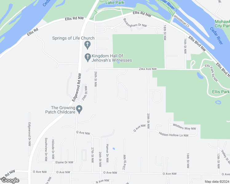 map of restaurants, bars, coffee shops, grocery stores, and more near 2054 Sugar Creek Drive Northwest in Cedar Rapids