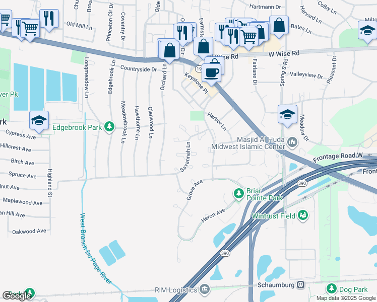 map of restaurants, bars, coffee shops, grocery stores, and more near 1900 Stormy Court in Schaumburg