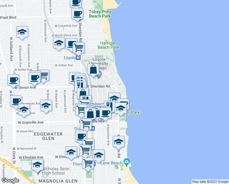 map of restaurants, bars, coffee shops, grocery stores, and more near in Chicago
