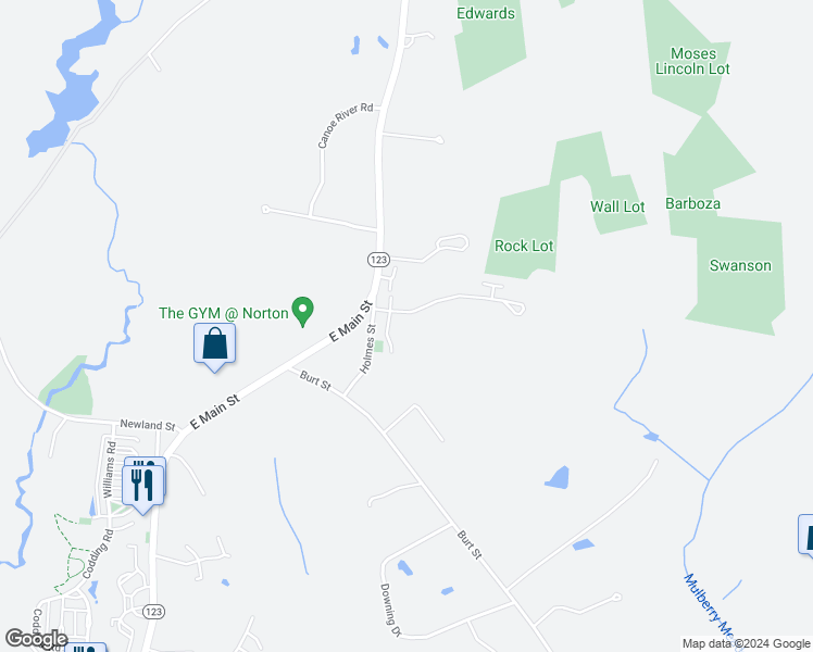 map of restaurants, bars, coffee shops, grocery stores, and more near 1 Norton Glen Road in Norton