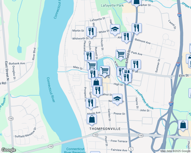 map of restaurants, bars, coffee shops, grocery stores, and more near 44 High Street in Enfield