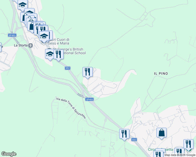 map of restaurants, bars, coffee shops, grocery stores, and more near 86 Via Domenico Falcioni in Roma