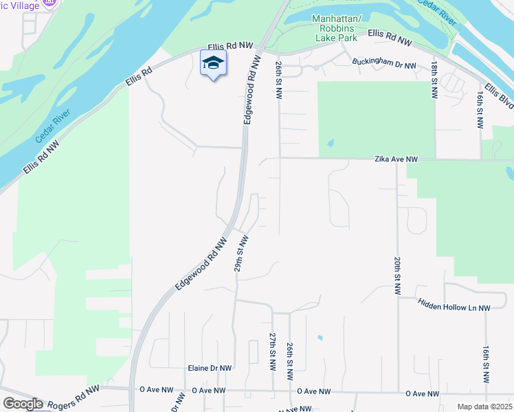 map of restaurants, bars, coffee shops, grocery stores, and more near 2135 29th Street Northwest in Cedar Rapids