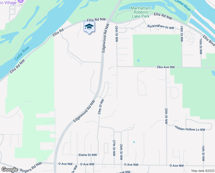 map of restaurants, bars, coffee shops, grocery stores, and more near 2135 29th Street Northwest in Cedar Rapids
