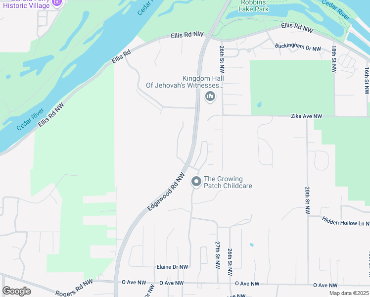 map of restaurants, bars, coffee shops, grocery stores, and more near 2040 Edgewood Road Northwest in Cedar Rapids