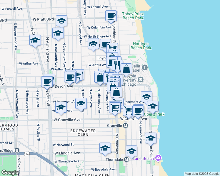 map of restaurants, bars, coffee shops, grocery stores, and more near in Chicago