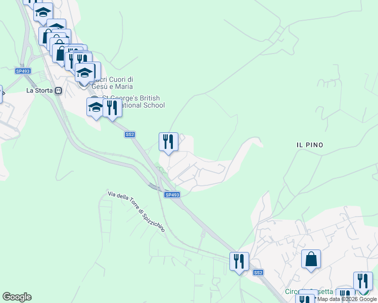 map of restaurants, bars, coffee shops, grocery stores, and more near 86 Via Domenico Falcioni in Roma