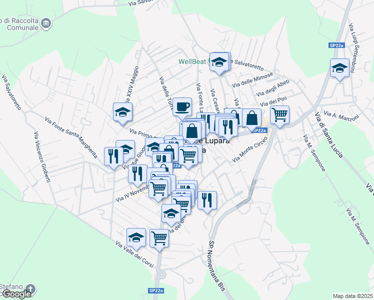 map of restaurants, bars, coffee shops, grocery stores, and more near in Tor Lupara
