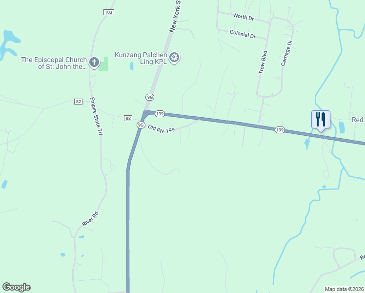 map of restaurants, bars, coffee shops, grocery stores, and more near 44 Old Route 199 in Red Hook