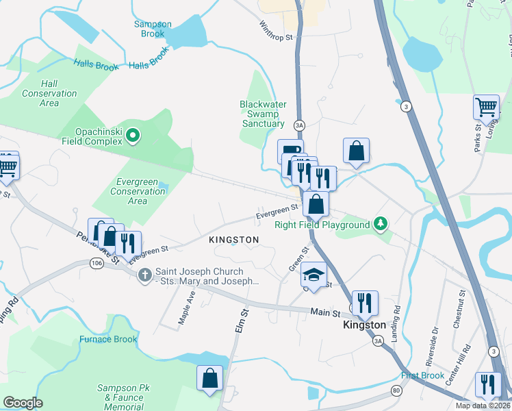map of restaurants, bars, coffee shops, grocery stores, and more near 43 Pottle Street in Kingston