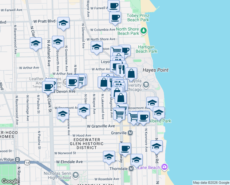 map of restaurants, bars, coffee shops, grocery stores, and more near in Chicago