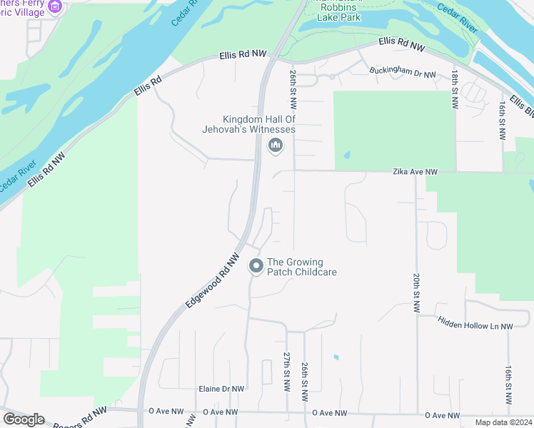 map of restaurants, bars, coffee shops, grocery stores, and more near 2135 29th Street Northwest in Cedar Rapids