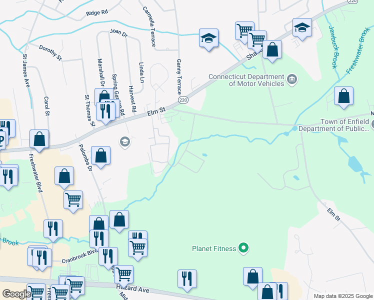 map of restaurants, bars, coffee shops, grocery stores, and more near 111 Fox Hill Lane in Enfield