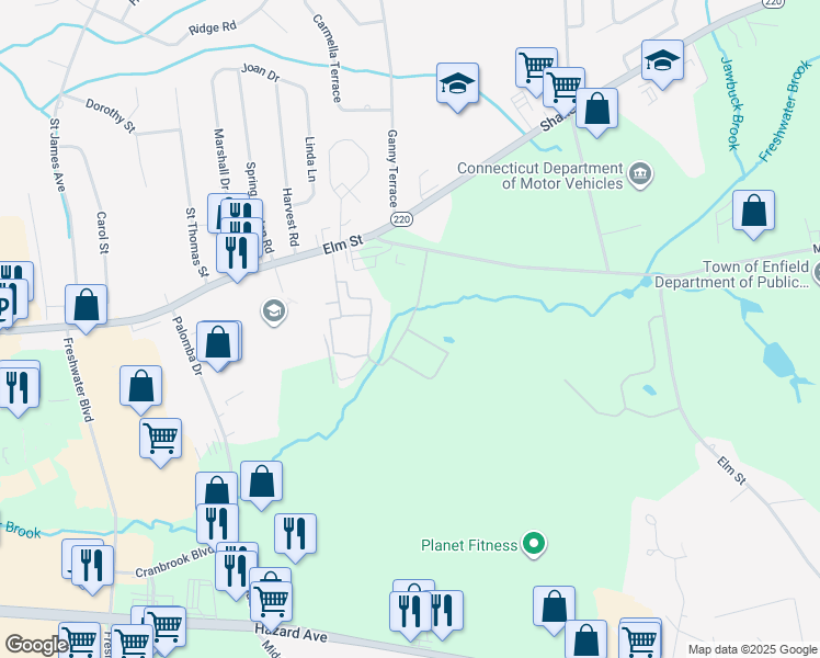 map of restaurants, bars, coffee shops, grocery stores, and more near 111 Fox Hill Lane in Enfield
