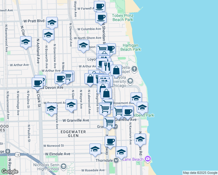 map of restaurants, bars, coffee shops, grocery stores, and more near in Chicago