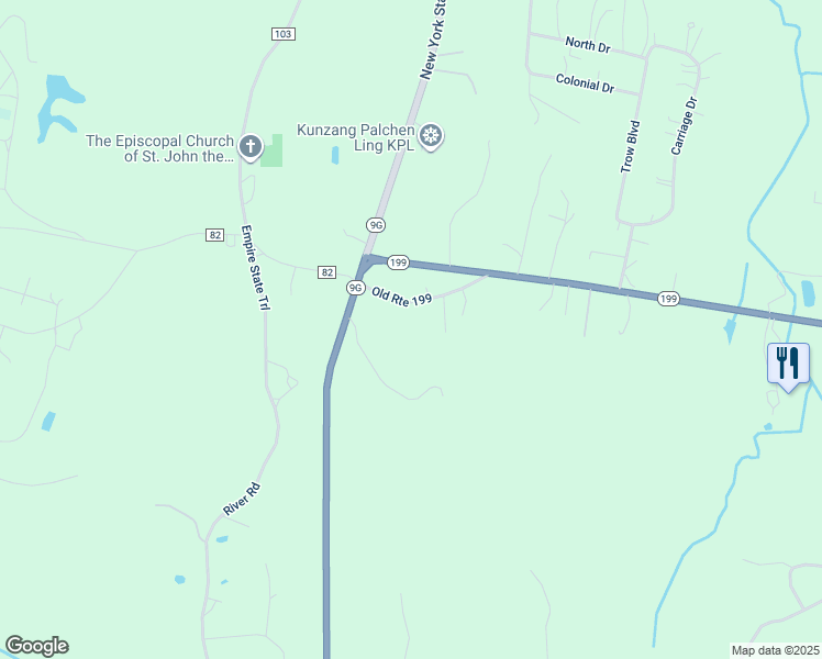 map of restaurants, bars, coffee shops, grocery stores, and more near 26 Old Route 199 in Red Hook