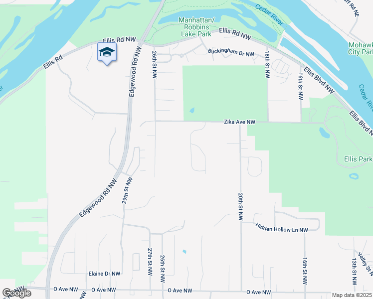 map of restaurants, bars, coffee shops, grocery stores, and more near 2116 Sugar Creek Drive Northwest in Cedar Rapids