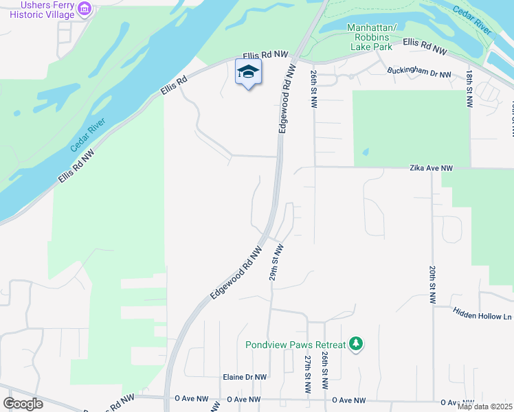 map of restaurants, bars, coffee shops, grocery stores, and more near 2040 Edgewood Rd NW in Cedar Rapids