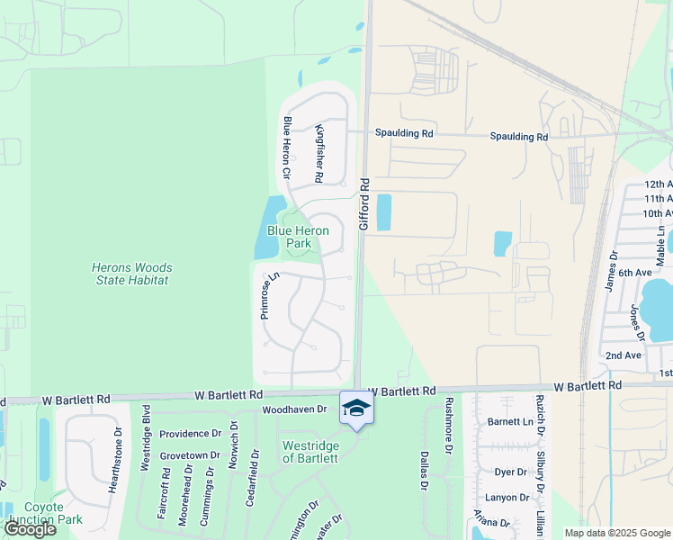 map of restaurants, bars, coffee shops, grocery stores, and more near 319 Veronica Circle in Bartlett