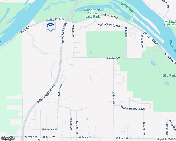 map of restaurants, bars, coffee shops, grocery stores, and more near 2116 Sugar Creek Drive Northwest in Cedar Rapids