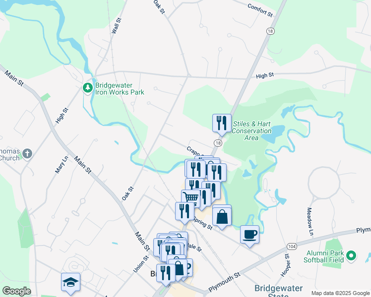 map of restaurants, bars, coffee shops, grocery stores, and more near 63 Ball Avenue in Bridgewater