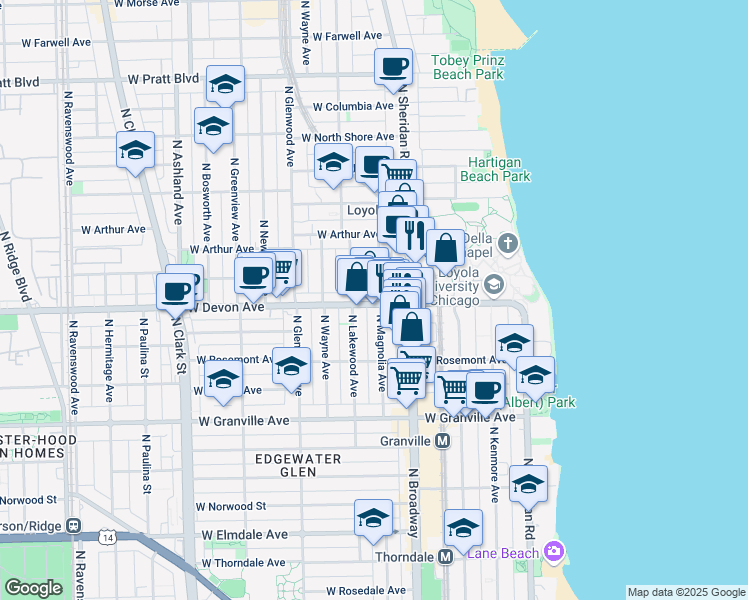 map of restaurants, bars, coffee shops, grocery stores, and more near in Chicago