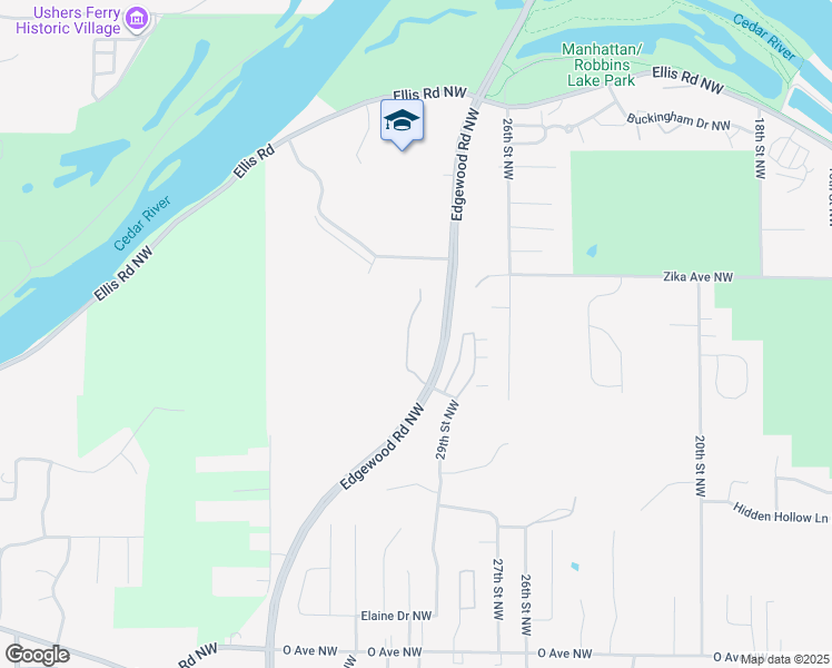 map of restaurants, bars, coffee shops, grocery stores, and more near 2040 Edgewood Rd NW in Cedar Rapids