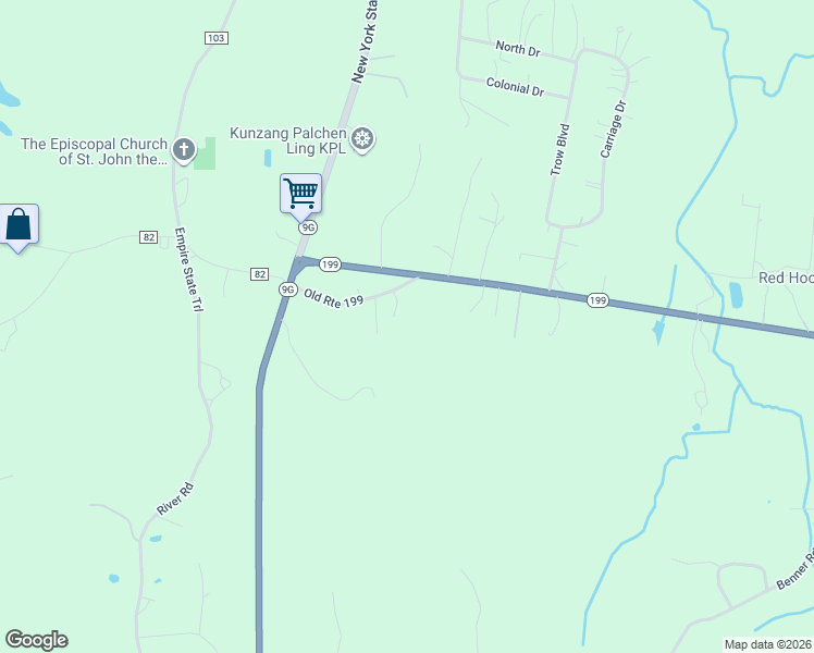 map of restaurants, bars, coffee shops, grocery stores, and more near 44 Old Route 199 in Red Hook