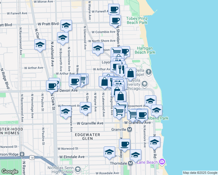 map of restaurants, bars, coffee shops, grocery stores, and more near in Chicago