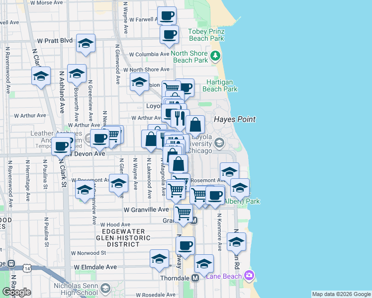 map of restaurants, bars, coffee shops, grocery stores, and more near in Chicago
