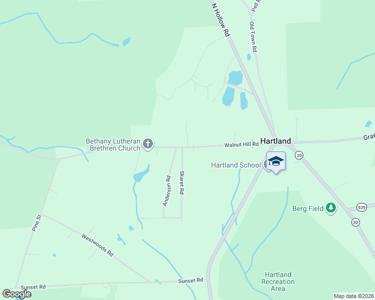 map of restaurants, bars, coffee shops, grocery stores, and more near Walnut Hill Road in Hartland