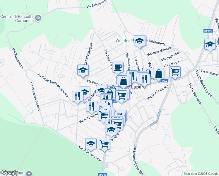 map of restaurants, bars, coffee shops, grocery stores, and more near 13 Via Primo maggio in Tor Lupara