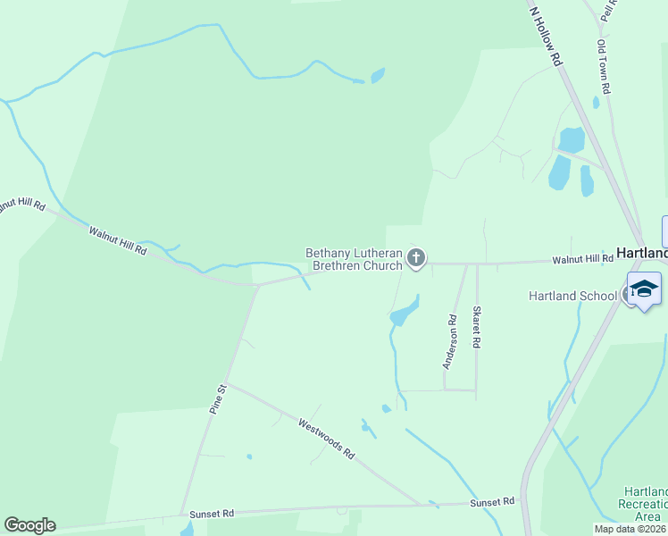 map of restaurants, bars, coffee shops, grocery stores, and more near Walnut Hill Road in Hartland