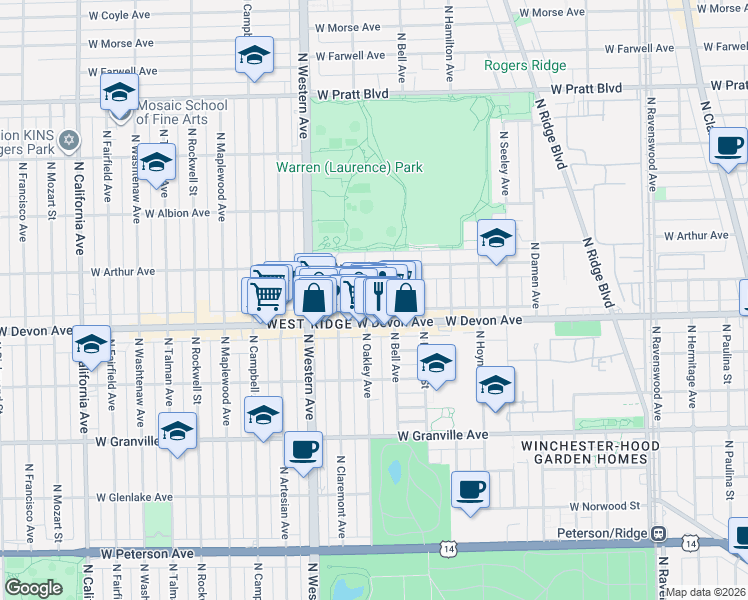 map of restaurants, bars, coffee shops, grocery stores, and more near in Chicago