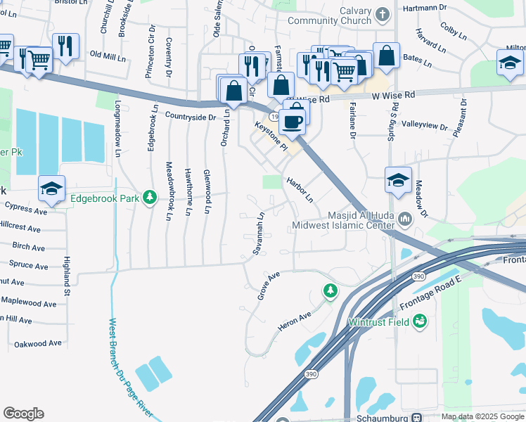 map of restaurants, bars, coffee shops, grocery stores, and more near 1404 Dixie Court in Schaumburg
