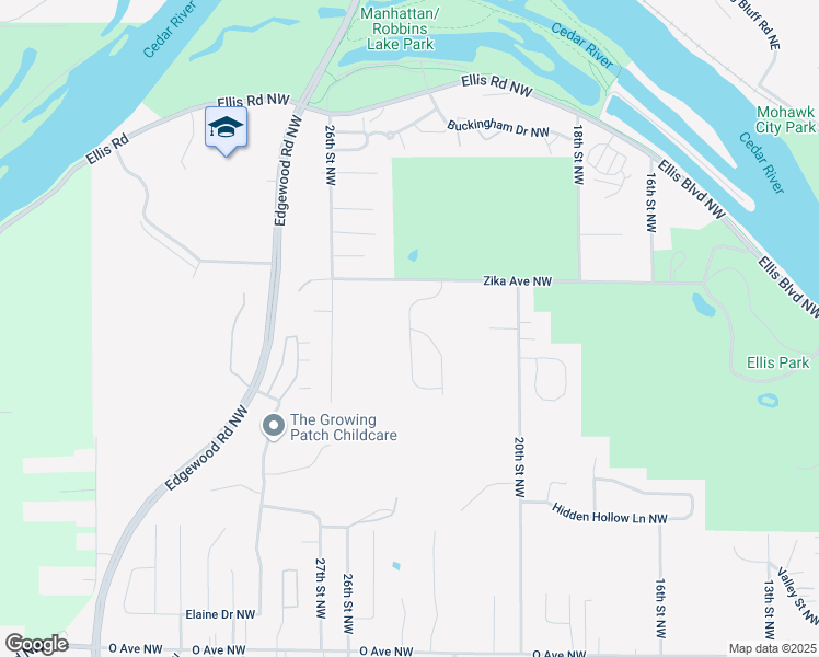 map of restaurants, bars, coffee shops, grocery stores, and more near Sugar Creek Drive Northwest in Cedar Rapids