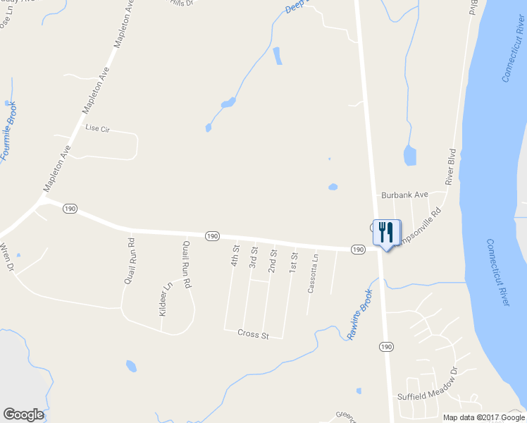 map of restaurants, bars, coffee shops, grocery stores, and more near 600 Thompsonville Road in Suffield
