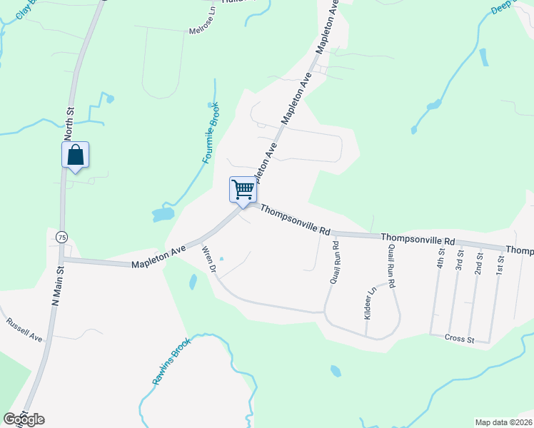 map of restaurants, bars, coffee shops, grocery stores, and more near 287 Thompsonville Road in Suffield