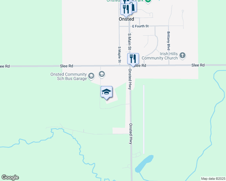 map of restaurants, bars, coffee shops, grocery stores, and more near 10109 Slee Road in Onsted