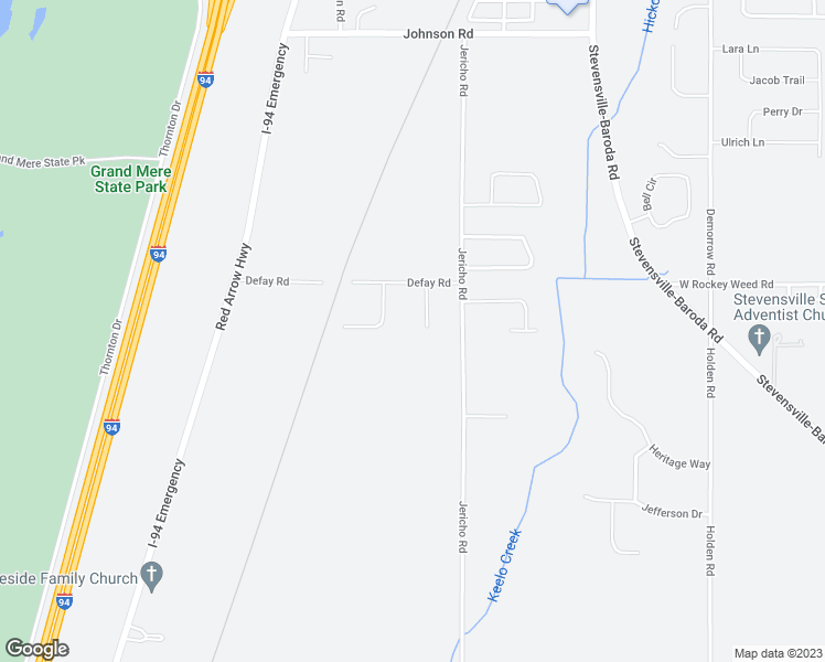 map of restaurants, bars, coffee shops, grocery stores, and more near 6582 Fredonia Circle in Stevensville