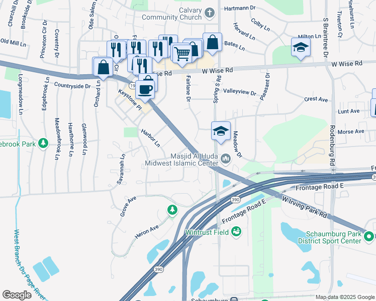 map of restaurants, bars, coffee shops, grocery stores, and more near 1530 Commodore Court in Schaumburg