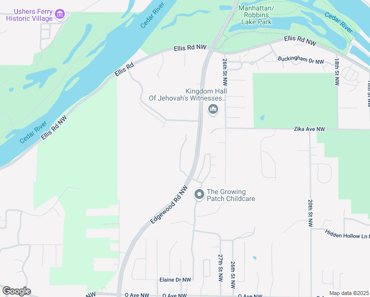 map of restaurants, bars, coffee shops, grocery stores, and more near 2040 Edgewood Rd NW in Cedar Rapids