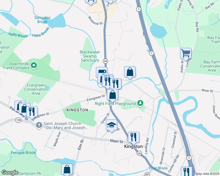 map of restaurants, bars, coffee shops, grocery stores, and more near 65 Summer Street in Kingston