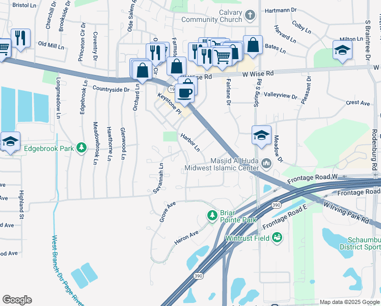 map of restaurants, bars, coffee shops, grocery stores, and more near 1493 Mercury Drive in Schaumburg