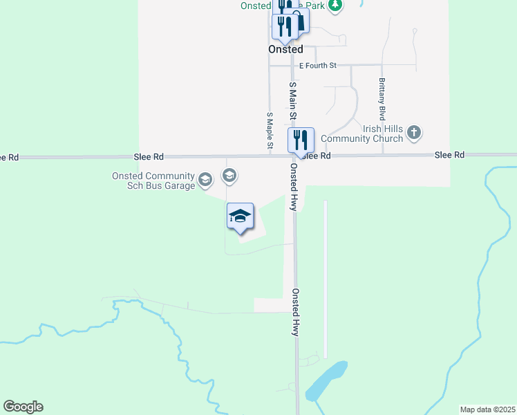 map of restaurants, bars, coffee shops, grocery stores, and more near 10109 Slee Road in Onsted