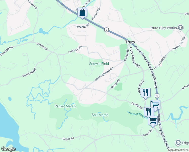 map of restaurants, bars, coffee shops, grocery stores, and more near 13 Meetinghouse Road in Truro