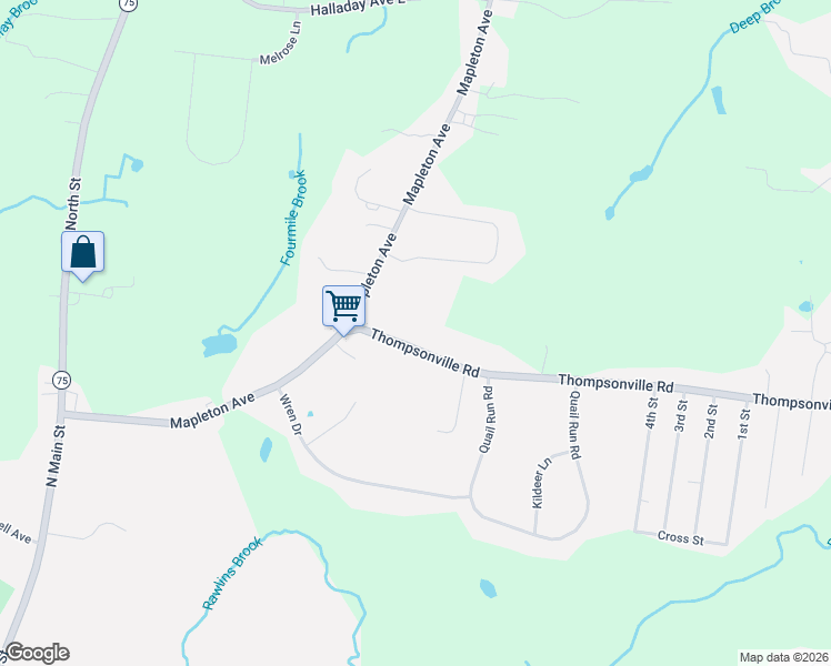 map of restaurants, bars, coffee shops, grocery stores, and more near 322 Thompsonville Road in Suffield