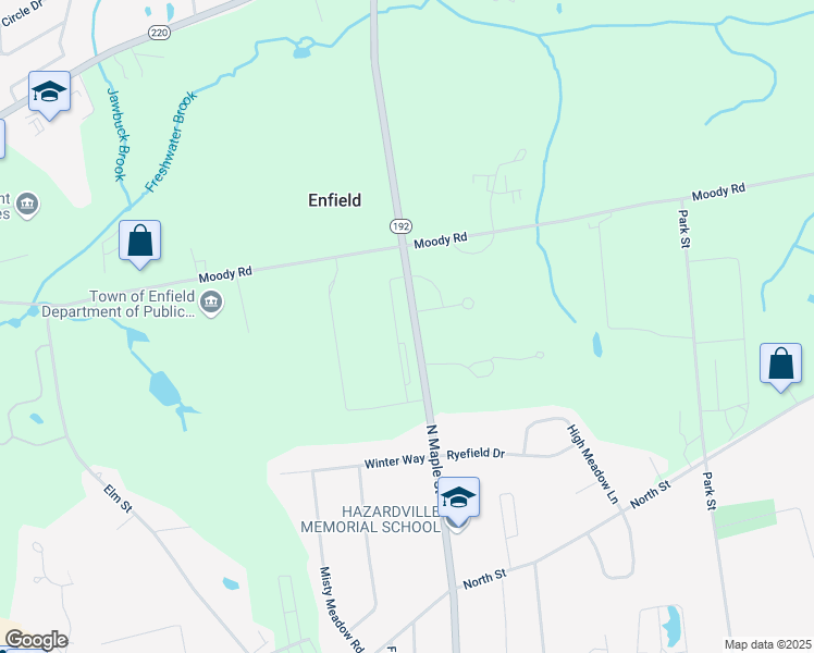 map of restaurants, bars, coffee shops, grocery stores, and more near 113 North Maple Street in Enfield