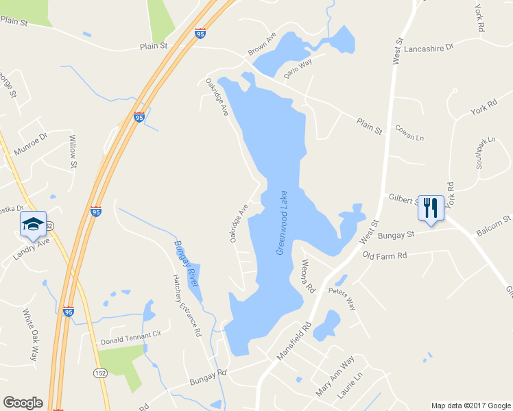 map of restaurants, bars, coffee shops, grocery stores, and more near 320 Oakridge Avenue in North Attleborough